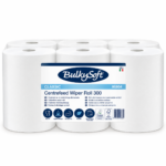 Ręcznik papierowy w roli centralnego dozowania midi BulkySoft Classic, 1 warstwa, kolor biały, celuloza, długość roli 300m - 6 rolek/op