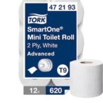 Papier toaletowy Tork SmartOne mini jumbo, 2 warstwy, kolor biały, makulatura, 111m, 12 rolek/op, system T9