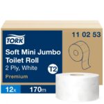 Papier toaletowy Tork mini jumbo, biały, makulatura, 2w 170m, 12 rolek/op. system T2
